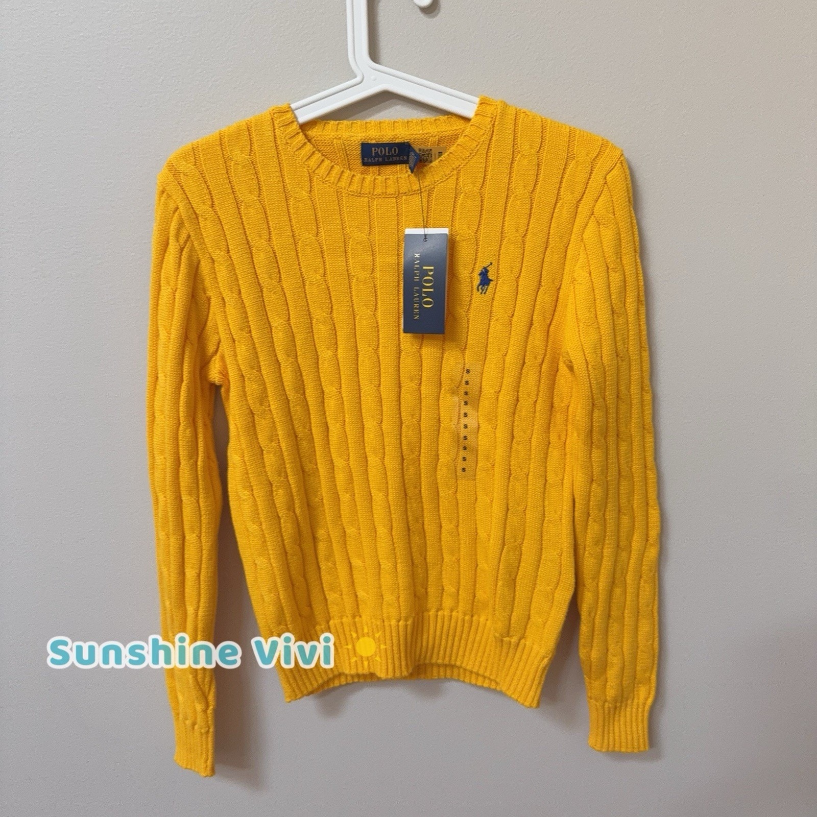 Nwt Polo Ralph Lauren Cable Knit Crewneck Sweater Yellow Women’s